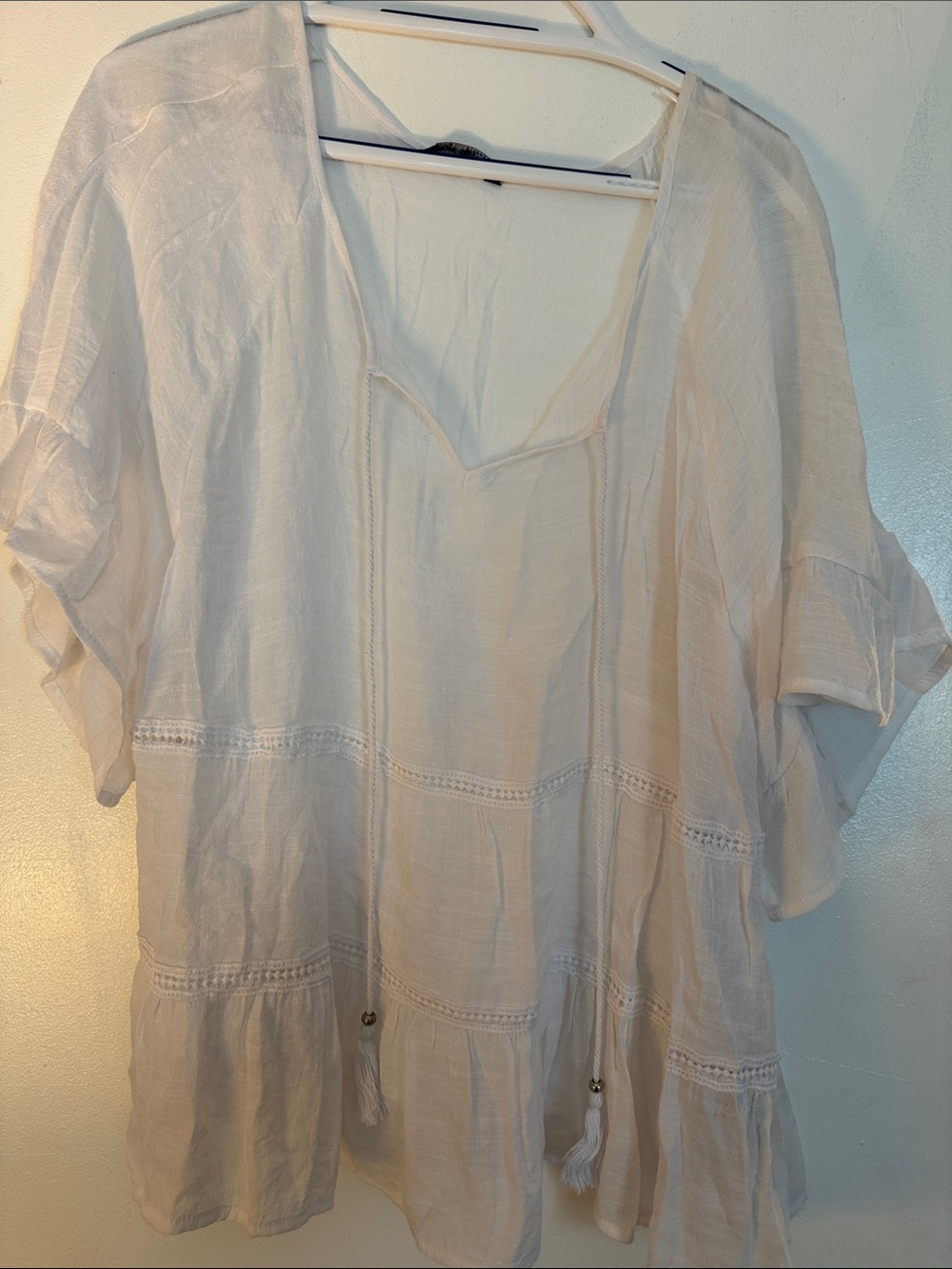 Unique Spectrum Cream Boho Tunic with Tassel Detail